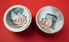 RARE ANTIQUE Blue and White Japanese Shunga Paste Dishes Erotic Themed Lid Dish picture