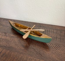 Vintage Miniature Wooden Canoe & 2 Paddles – Rustic Lake House Cabin Decor picture