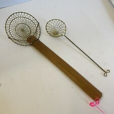 Vintage Kitchen Spider Set Copper Brass Bamboo Strainers Hot Pot Wok Miso  Set B picture