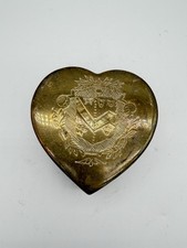 Vintage Heart Shaped Brass Jewelry Trinket Box Keepsake w/ Ceramic Heart Inside picture