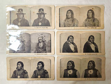 Antique Native American Indigenous Chief Stereograph Cards Lot 6 Double Sided picture
