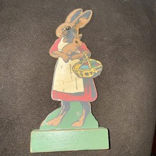 Vintage German Style Easter Bunny Wooden Cutout Folk Art Rabbits #35 picture