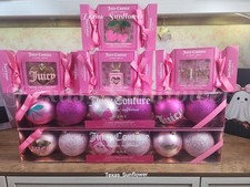 Juicy Couture Pink Coquette Bows & Glitter Christmas Ornament Set NEW In Box 🎀 picture