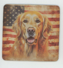 Golden Retriever Dog Breed Patriotic American Flag Beverage COASTER picture