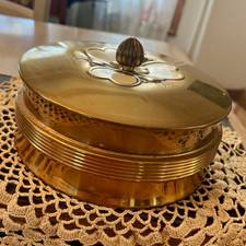Vintage 1930s Chase Art Deco Brass Powder Jar/Lidded Candy Trinket Dish Heart picture