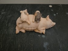 Enesco Bisque Porcelain Mama Pig~Baby Piglets Laying Figurine. 1987 picture