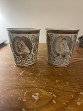 Antique Enamel Over Metal Cup Beaker Queen Victoria Diamond Jubilee 1837-1897 picture