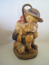 ANRI Italy Wood Carving Sweet Dreams Artist Signed Shepherd Sleeping Holding picture