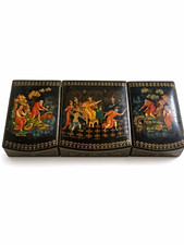 Vintage Kholui Lacquer Box Tale of Fisherman & Golden Fish 3 Lid Drawer Nosova picture