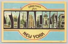 Greetings from Syracuse New York Large Letter Postcard 1950 Linen picture
