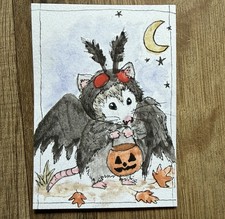 Possum Halloween ACEO Original Art Card Hand Drawn OOAK  Mothman trick or treat  picture