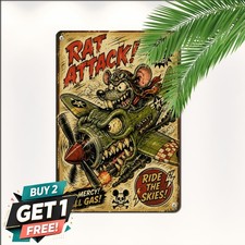 Retro Cartoon Rat Fink Pilot Hot Rod Garage Bar Pub Metal Tin Sign 8x12 picture