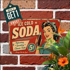 Ice Cold Soda Vintage Art Style Beverage Kitchen Cafe Retro Metal Tin Sign picture