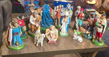 Vintage Columbia Statuary Nativity Set 15 Pc Italy Chalkware Camel Wise Men picture