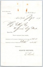 Kountze Brothers Bankers 12 Wall St NYC 1874 Billhead / Statement Henry Elling* picture