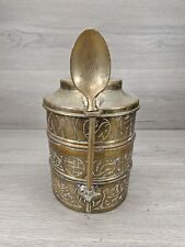 Tiffin Carrier Brass Indian Vintage Lunch Box  w/ Fork and Spoon picture