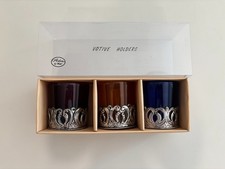 Vintage Andrea by Sadek Set of 3 Votive Holders Colored Glass Silver Tone w/ Box picture