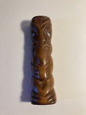 Vintage Hand Carved 6 inch Maori Totem Tiki with Mother of Pearl Eyes and Label picture