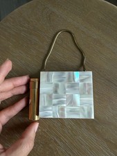 Vintage Mother of Pearl Powder Compact Mirror with Lipstick Holder picture