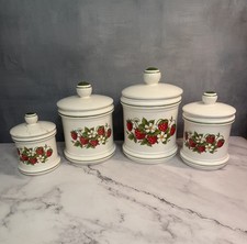 Vintage Sears Canister Set, Strawberry 4 Canisters with Lids, Box READ picture