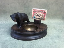 Antique Black Forest Carved Bear Ashtray Matchbox Holder Bead Eyes Sweden picture