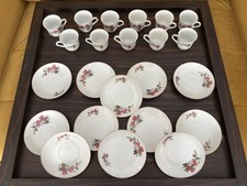 Vintage 22 Piece Demitasse Espresso Cup & Saucer Set with Pink Roses & Gold Trim picture