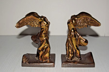 Vtg Brass Clad Nike Winged Victory of Samothrace Bookends Greek Revival Decor picture