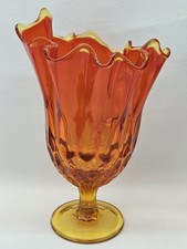Vtg MCM Fenton Orange Amberina Flame Vase Thumbprint Handkerchief 8.8” Art Glass picture
