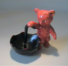 VINTAGE 1950'S CERAMIC ORANGE BEAR WITH BLACK UMBRELLA CANDY DISH picture