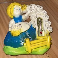 Vintage Plaster Dutch Girl Thermometer Wall Decor Blue & Yellow picture