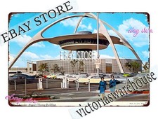 1961 Los Angeles Airport Theme Building Postcard Tin Sign find home decor picture