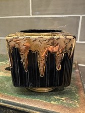 Black Weeping Gold Mcm Vase Planter Gold Base Made In USA 4x3.75” Classy Glazed picture