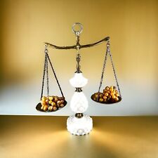 MCM Scales Balance Of Justice 3 Tier Quilted Milk Glass And Brass Decorative 20” picture