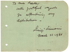 AMERICAN PAINTER LUIGI LUCIONI AUTOGRAPH ON ALBUM PAGE MARCH 24,1934. picture