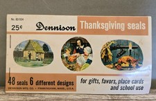 Vtg 48 Thanksgiving Dennison Seals Complete Never Used, 6 Designs, Pilgrims picture
