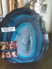 Blue Brazilian Agate Amethyst Book End Geode Tower Crystal Center 6 x 6 x 3 HUGE picture
