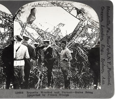1916 Zeppelin Wrecked and Burned, Inspected, Stereoview Card - PC243 picture