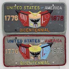 Lot 2 Vtg 1976 USA Bicentennial Cast Aluminum License Plates Dent Mfg PA Plate picture