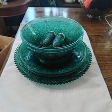 Indiana Glass Tiara Spruce Green Dish Set. 8 Total Pieces. picture