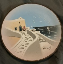 Vintage Nikolas Handpainted Plaster Wall Plate signed made in Greece 6.5” picture