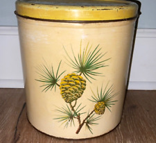 Vintage Retro Decoware  metal Canister, 1940s or 50s,  Pinecones, Yellow, picture