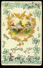 Antique Postcard Divided Back Embossed Floral Thoughts Of You Early 1900S Art picture