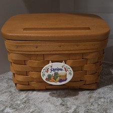 Vintage 1998 Longaberger Large Recipe Basket Set with Lid Tie-On Dividers MINT picture