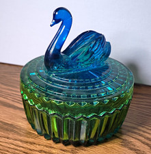 Vintage Jeannette Glass Company blue-and-green Ombre Lipstick & Trinket Holder picture