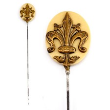Antique Victorian Two-sided Metal Fleur-De-Lis on Celuloid Disk 7
