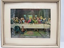 THE LAST SUPPER - Beautiful Vintage Italian Lithograph Print Wood Frame 8