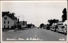 Hinckley MN HiWay 61 with Car Carriers & New Cars ca. 1950 RPPC Hamilton Photo picture