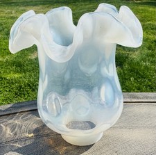 VINTAGE 5.5 Inch Tall FENTON GLASS WHITE OPALESCENT COIN DOT RUFFLED LAMP SHADE picture
