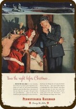 1947 PENNSYLVANIA RAILROAD Christmas Santa VntLook DECORATIVE REPLICA METAL SIGN picture