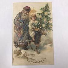 Antique Postcard FATHER CHRISTMAS Posted c1907 Stamp Baby Jesus Germany Embossed picture